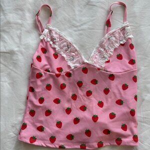 OMIGHTY Strawberry Pink Lace Tank Top. Size S.